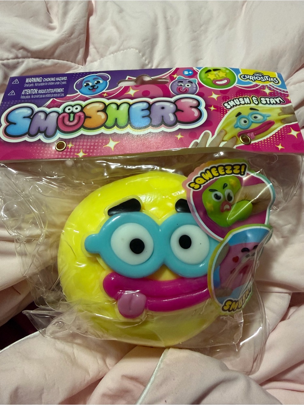 Orb Curiosities Smushers- Yellow with Blue Glasses Removable Silly Face